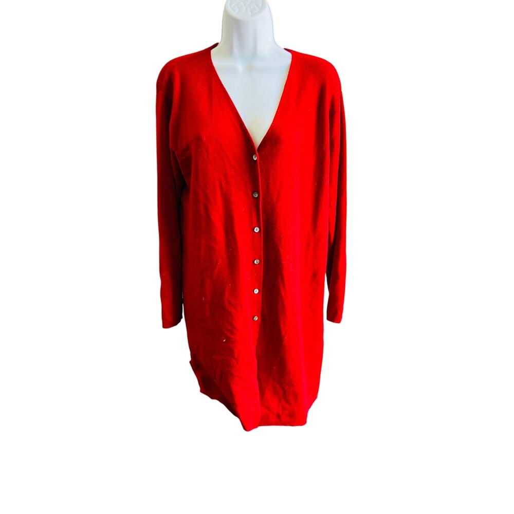 Eddie Bauer Womens Red Wool Grandpa Cardigan Dress Petite XL Merino Button Long